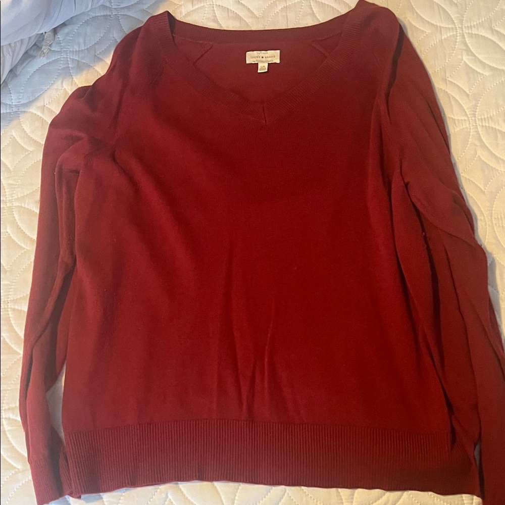 Lucky Brand Women's Deep Red V-Neck Sweater
